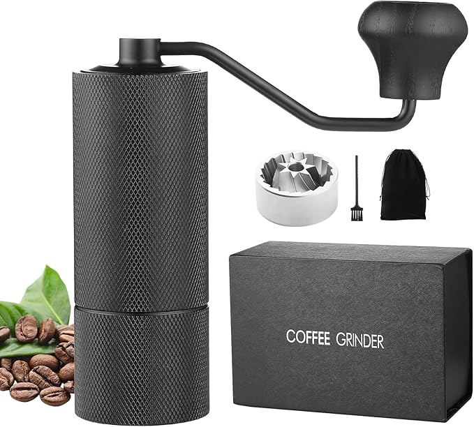 Manual Coffee Grinder CNC Stainless Steel 7 Star Conical Burr Coffee Grinder Hand with12 gears Adjustable Coarseness For Espresso, Drip Coffee, French Press Capacity 25g Portable Coffee Bean Grinder