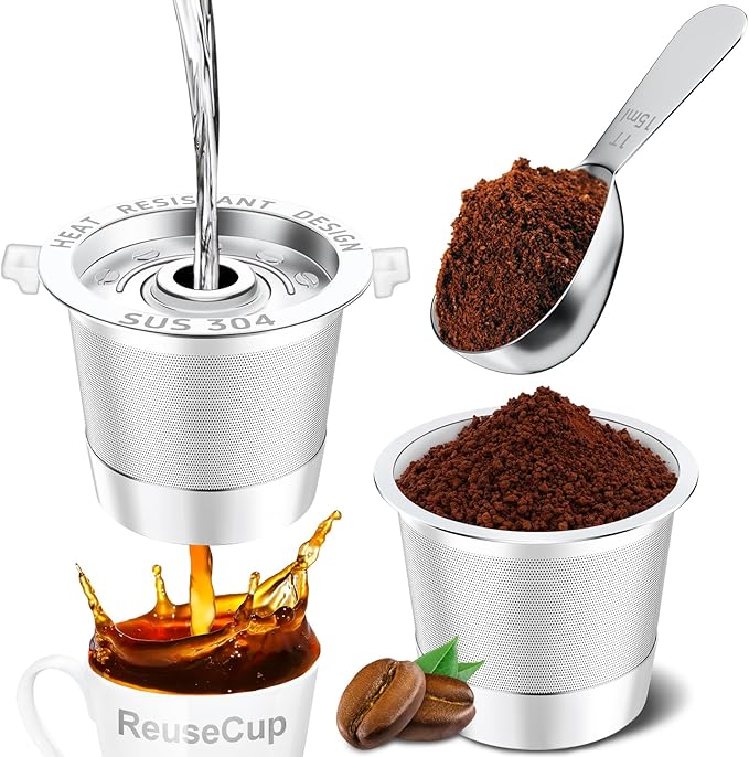 NESSUS 2 Pack Reusable K Cup for Keurig 1.0, Stainless Steel Reusable K Cups for Keurig Coffee Maker K Cup Reusable Coffee Pods with Heat Resistant Handles and Scoop,1-Stream Filters, NO BPA