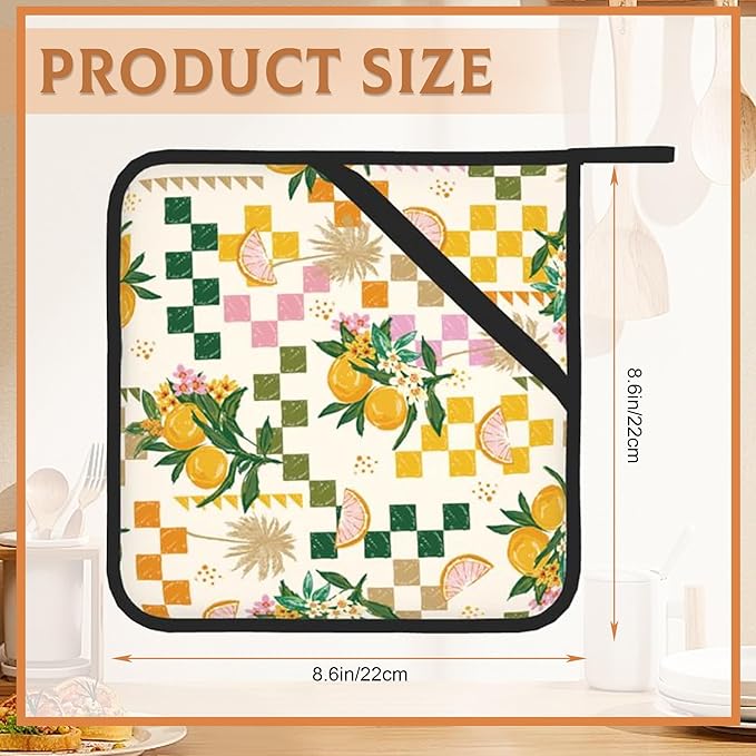 2 Pack Lemon Pot Holders for Kitchen Heat Resistant, Summer Lemons Flowers Potholders for Kitchens Washable for Cooking & Baking & Microwave