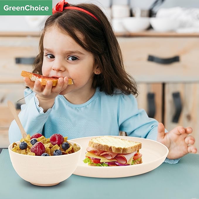 Wheat Straw Dinnerware Sets for 4 - GreenChoice Lightweight & Unbreakable Dishes Microwave & Dishwasher Safe Perfect for Camping, Picnic, RV, Dorm Plates, Cups and Bowls (Beige)