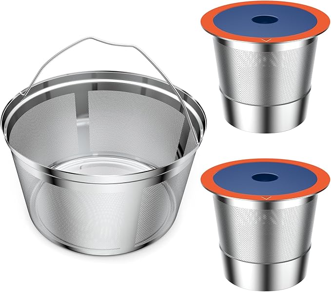 Reusable Coffee Filter For Keurig K Duo,Stainless Steel Reusable 8-12 Cup Basket for K-Duo Essentials and K Duo Brewers Makers, 2 Pack Reusable K Cups and 1 coffee filter