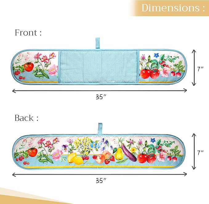 Maison d' Hermine Double Oven Mitts 100% Cotton 7"x35" Double Oven Mitt Heat Resistant BBQ Cooking Gloves with Loop, Baking, Grilling, Home, Kitchen, Handling Hot Pans Spring Summer (Giverny)