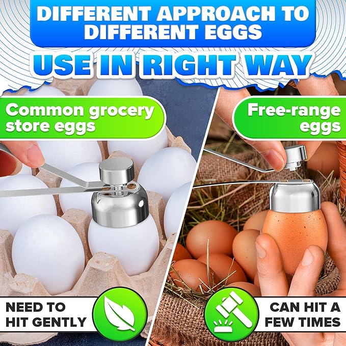 Egg Cracker Tool for Raw Eggs - Egg Shell Opener for Hard Boiled Eggs with Durable Stainless Steel Construction, Ergonomic & Adjustable Design - Easy-to-Use Shell Cracker Tool for Easy-Boiled Eggs