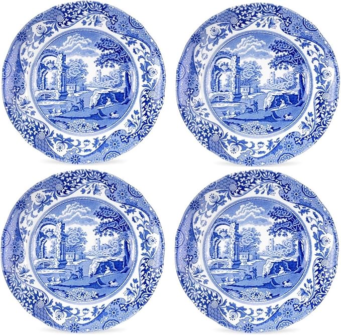 Spode Blue Italian 6.5" Bread & Butter Plate, Set of 4 - Classic Oriental-Inspired Porcelain Side Plates, Blue Ceramic Oriental Tableware for Appetizers, Desserts, Snacks - Made in England