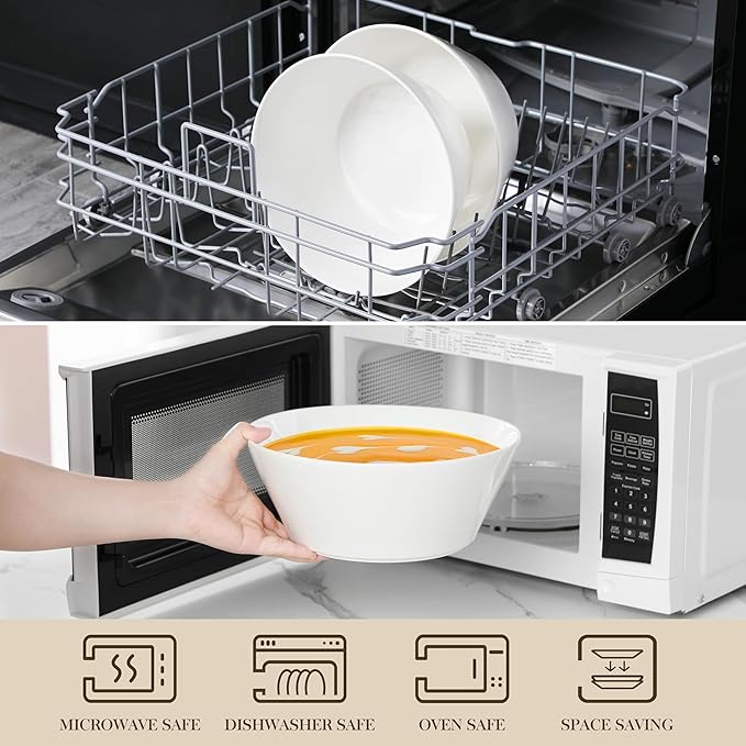 MALACASA Serving Bowls, 105 OZ Large Salad Bowls Set of 2, Porcelain White Bowls for Kitchen, Large Bowl for Salad, Soup, Pho and Fruit, Ceramic Serving Bowls for Party, Microwave Safe, Series Regular