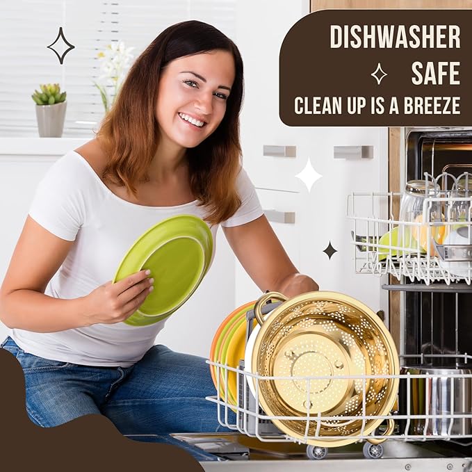 3 Pcs Gold Colander Set 1/2.5/4 Quart Stainless Steel Colander Gold Strainer Basket with Handles Kitchen Strainer for Draining Spaghetti Pasta, Rinsing Vegetables or Fruits