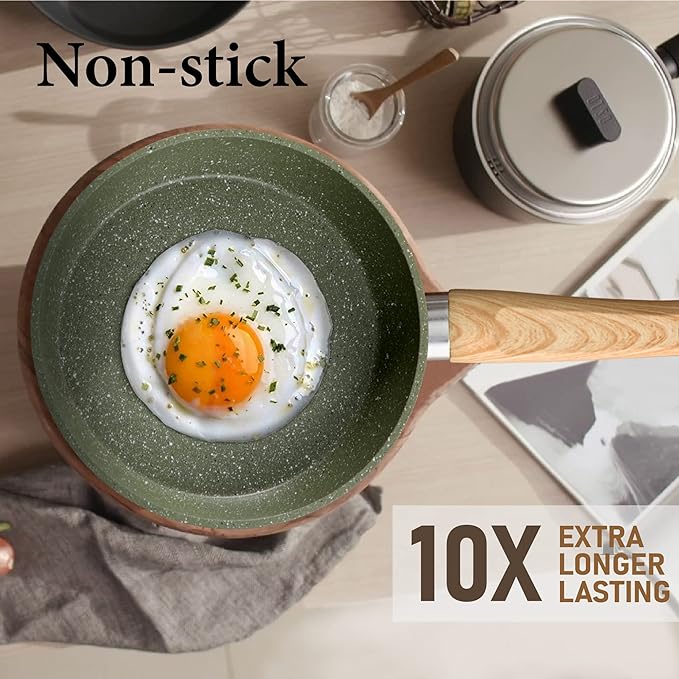 Kitchen Academy Non Toxic Pots and Pans Set Non Stick - 12 Piece Induction Cookware Sets, Green Granite Nonstick Cooking Pot and Pan Set, PFOA&PFOS Free