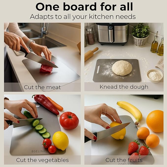 100% Pure Titanium Cutting Board for kitchen, Double sided cutting board, 13.3 x 9 inches, Non-Porous Surface, Kitchen Durable Chopping Boards Perfect for Food Preb, Meat, Vegetables, Fruits