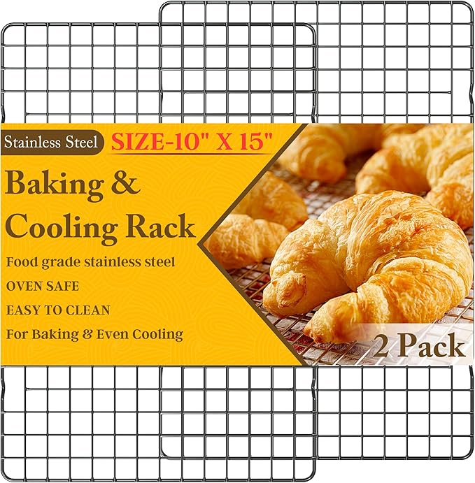 2PCS Cooling Racks for Cooking and Baking - 10" x 15"Heavy Duty Stainless Steel Wire Rack for Baking, Grilling, Roasting - Oven & Dishwasher Safe - Fits Jelly Roll Sheet Pan(Black)