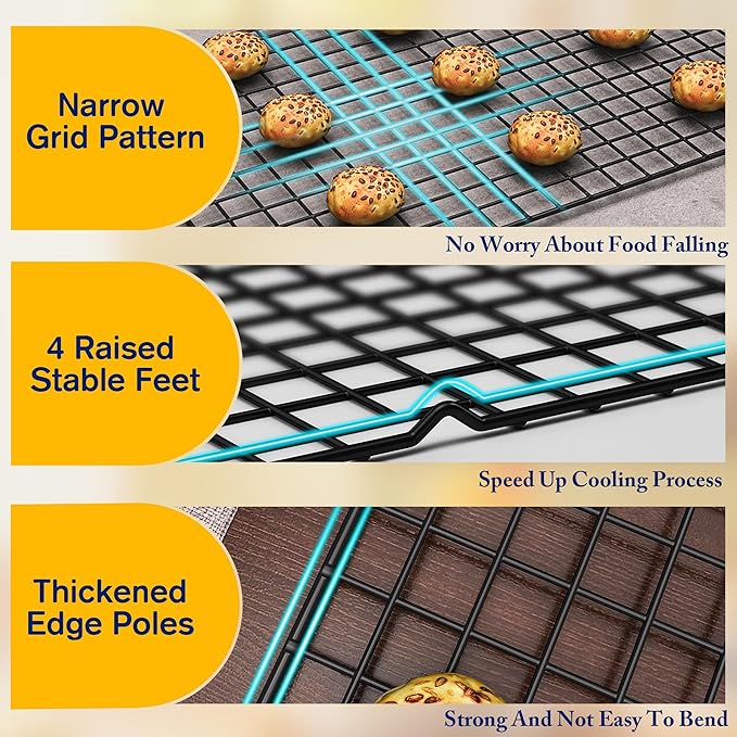 2PCS Cooling Racks for Cooking and Baking -11.65''x16.85''Heavy Duty Stainless Steel Wire Rack for Baking, Grilling, Roasting - Oven & Dishwasher Safe - Fits Half Sheet Pan(Black)