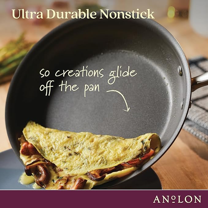 Anolon Advanced Home Hard Anodized Nonstick Frying Pan, 8.5 Inch – Small Non Stick Egg Pan, Durable Nonstick Skillet - Bronze