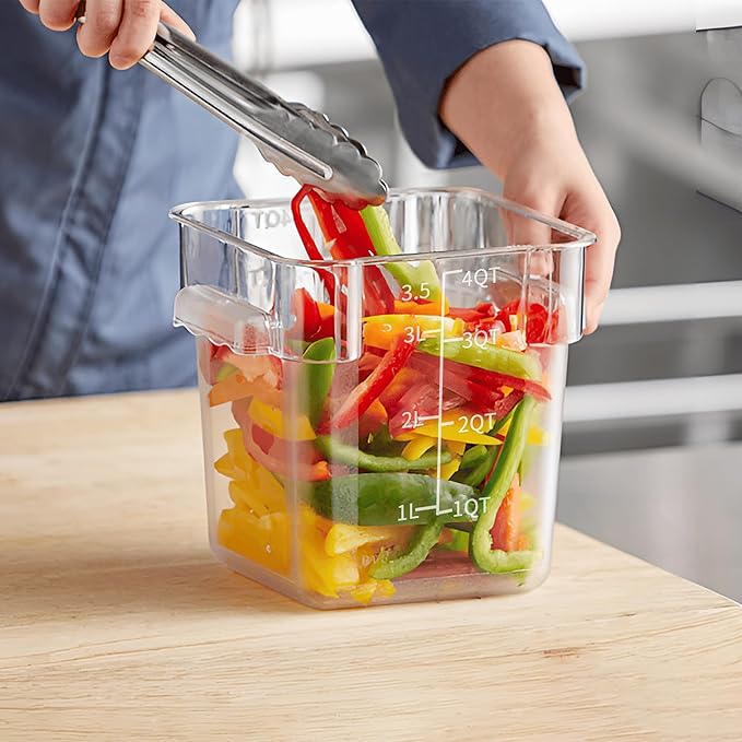 4 Pack Food Storage Containers, 4 Quart with Lids, Square Commercial Containers with Scale, Clear NSF Food Organizing, Polycarbonate