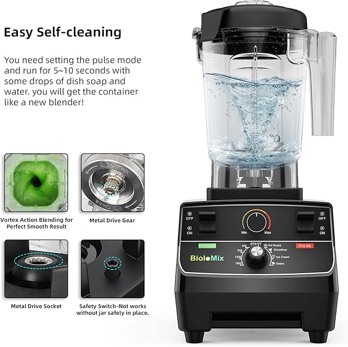 Biolomix Professional Smoothie Blender, Countertop Blender,Commercial Blender 2200W High Power with 68oz Pitcher, Smart Presets,blenders for kitchen for Ice, Soup,Frozen Dessert(with Extra Parts)