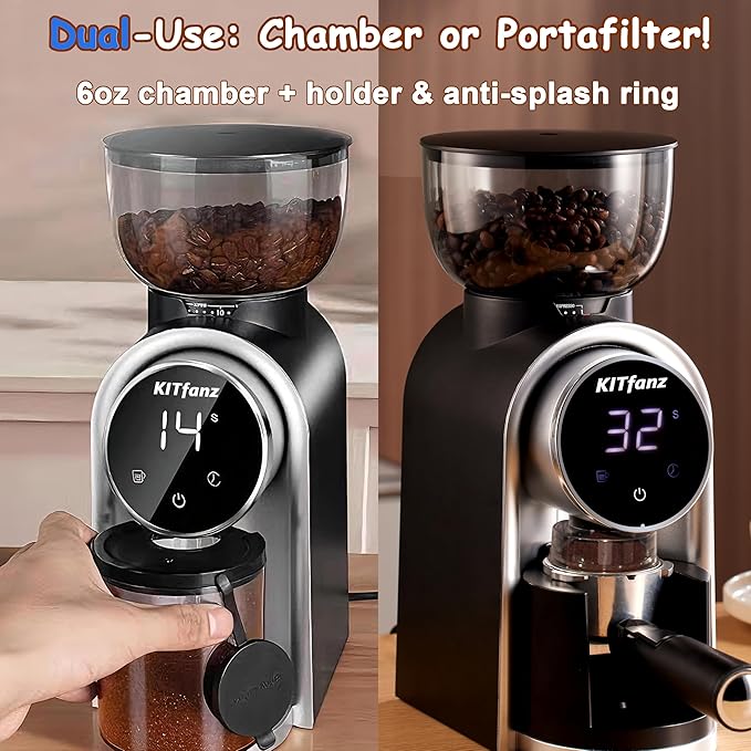 Electric Conical Burr Coffee Bean Grinder with 25 Precise Settings, Touchscreen Adjustable Electric Burr Mill with LED Screen & Anti-static Device, Organ-Style Powder Blower