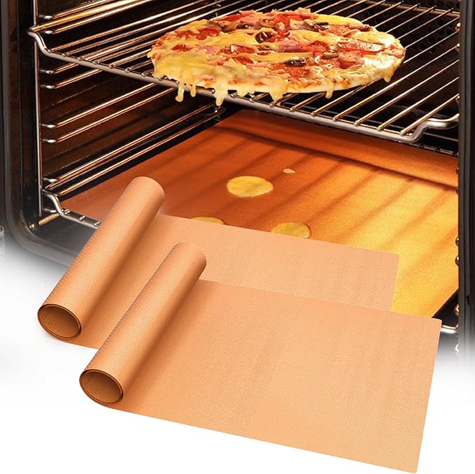 UBeesize 2 Pack Thickened Copper Oven Liners for Bottom of Oven BPA & PFOA Free, Reusable 16x24 Inch Heavy Duty Non Stick Teflon Oven Mats, Fit Electric Gas Toaster Convection Microwave Ovens Grills