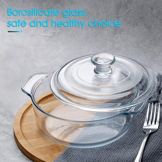 NUTRIUPS Mini Glass Casserole Dish with Lid Oven Safe Round Casserole Dish 6" Glass Baking Dish With Lid (25oz)