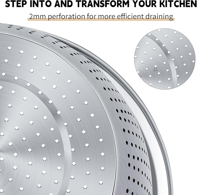 Colander 304 Stainless Steel 3-quart with Mixing Bowls, Strainer for Kitchen Food For washing vegetables, fruit, rice, Dishwasher Safe. (2PC)