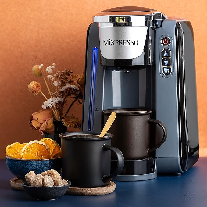 Mixpresso Single Serve K-Cup Coffee Maker With 4 Brew Sizes for 1.0 & 2.0 K-Cup Pods, Removable 45oz Water Tank, Quick Brewing with Auto Shut-Off, Rapid Brew Technology Gray Coffee Maker