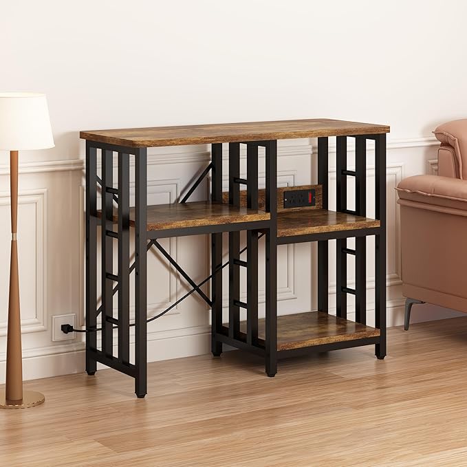 Mini Fridge Stand with Power Outlet, Mini Fridge Stand, Microwave Oven Stand Table, Bar Cabinet, Aquarium Stands, 4-Tier Kitchen Baker's Rack for Spices, Pots and Pans.