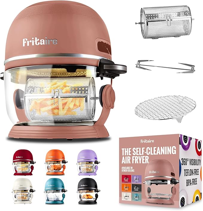 Non Toxic Air Fryer™ - Glass AirFryer 5 Quart w/ 360 Visibility, Self-Cleaning, 400F Vortex Air Fryer for Even Cooking, BPA-Free Teflon Free, 6-in-1 Functions, Rotisserie, Roast, Bake, Mauve Rose