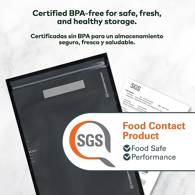 Resealable Zipper Vacuum Seal Bags 11" x 16" (50 Count) 5.5 Mil (Black and Clear) - BPA Free Commerical Grade Food Saver for Storage, Sous Vide, and Meal Prep Sealer Bag