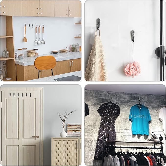 15 Pcs Black Wall Mounted Coat Hooks, Hanger Hook with 30 Pieces Screws for Towel, Key, Robe, Scarf, Bag, Cap, Coffee Cup, Mugs