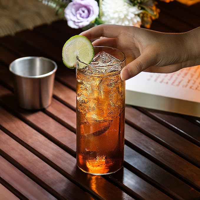 LUXU Drinking Glasses 15.5 oz, Thin Highball Glasses Set of 4,Elegant Bar Glassware For Water, Juice, Beer, Drinks, and Cocktails and Mixed Drinks,Lead-Free Pint Glasses,Glass Drink Tumblers