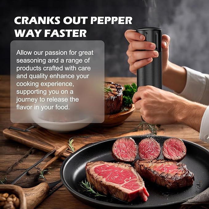 USB Rechargeable Salt and Pepper Grinder Set Electric Pepper Grinders Automatic Pepper Mills Salt Shaker Adjustable Coarseness Large Capacity One Hand Operation (BLACK)