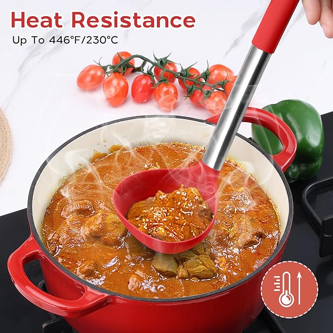 15 Pcs Silicone Cooking Utensils Set, Red Kitchen Utensils Spatula Set with Holder, Large Kitchen Gadgets Tools for Nonstick Cookware