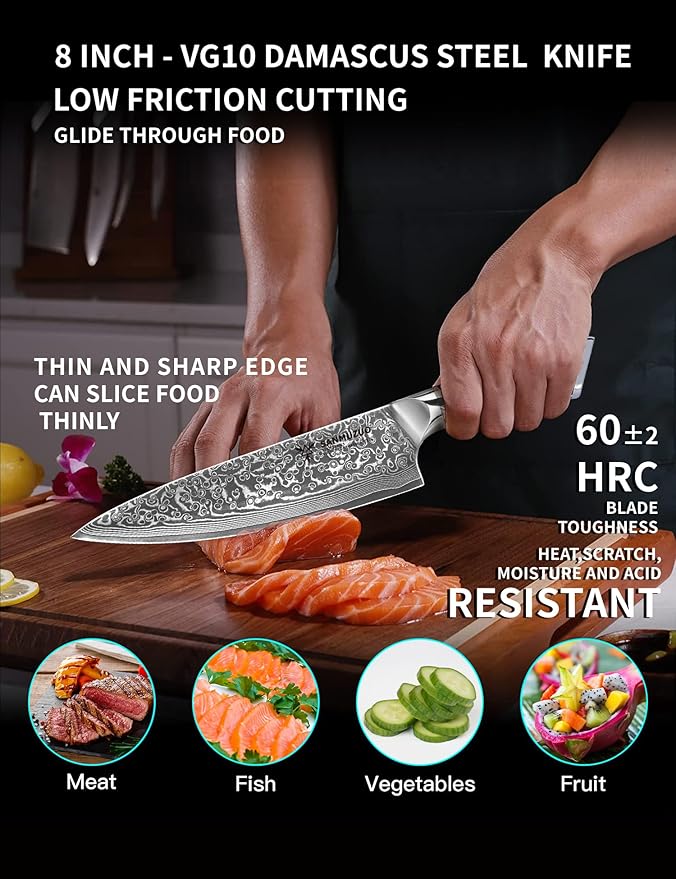 Chef Knife - 8 inch - Xuan Series - VG10 Damascus Steel Kitchen Knife - Resin Handle (Jade Green)