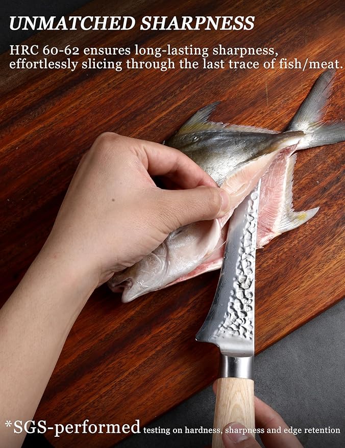 Fillet Knife for Fish and Meat, SGS Certified Ultra and Long-lasting Sharp, VG-10 Core 67Layers Damascus Stainless Steel Fishing Filet Knife, Premium Forged for Filleting and Cleaning