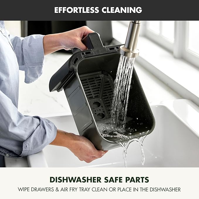 GreenPan Clearview 10QT Double Air Fryer, 360° Clear Window, PFAS-Free Ceramic Nonstick 5QT Drawers & Trays, Dual Cooking, 12-Presets, Shake Reminder, Keep Warm, Dishwasher Safe Parts