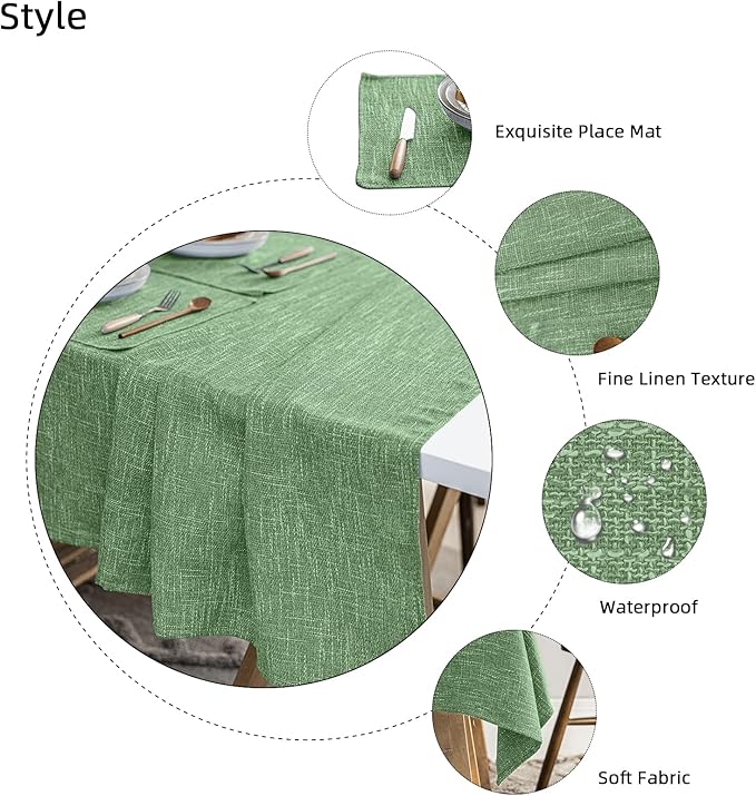 Waterproof Cotton Linen Thick Tablecloths Rectangle Dining Table Cloth, Wipe Clean Indoor & Outdoor Table Cover for Kitchen Party and Banquets, Wrinkle Resistant(54"x86") Grass Green