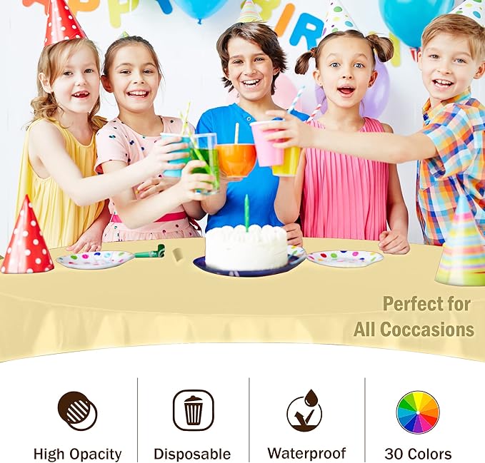 12-Pack Premium Plastic Tablecloth 84in. Round Table Cover - Light Yellow