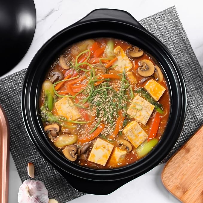 Ceramic Cooking Pot Clay Pot with Lid Heat-resistant Shallow Casserole, Paella Pan for Kitchen - 20 oz, Dishwasher Safe