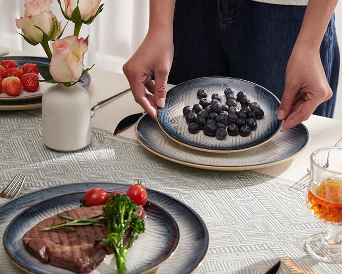 10.5” Stoneware Coupe Dinner Plates with Reactive Glaze Finish, Dishwasher Microwave Oven Safe, Ceramic and Round, Perfect for Salad, Dessert, Steak, Pasta (set of 6) (10.5" reactive glaze plates)