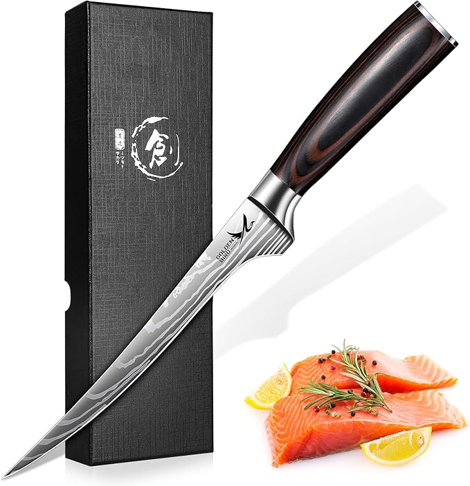 Golden Bird Professional Boning Knife - Hand Forged Fish Fillet Knife, 7" Meat Knives HC Steel Deboning Knives for Meat Poultry Cutting with Curved Sharp Edge, Gifts for Men
