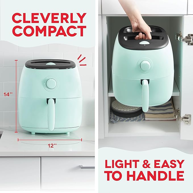 DASH Tasti-Crisp™ Electric Air Fryer Oven, 6 Qt. Family Size, Aqua – Compact Air Fryer with Large Basket for Healthier Food in Minutes, Ideal for Small Spaces - Auto Shut Off, Analog, 1700-Watt