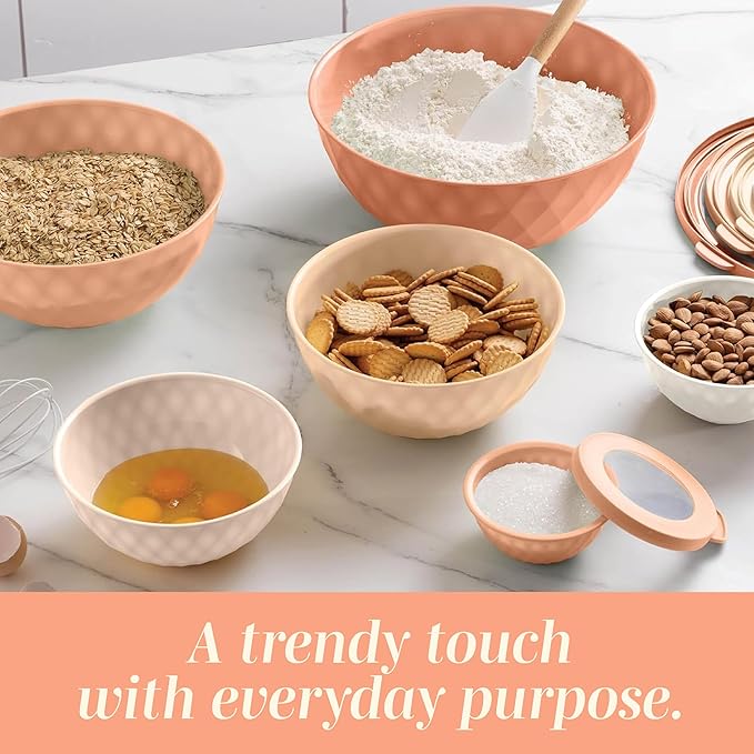 COOK WITH COLOR Mixing Bowls with Lids - 12 Piece Plastic Nesting Bowls Set includes 6 Prep Bowls and 6 Lids, Diamond Design - Microwave Safe (Mint)