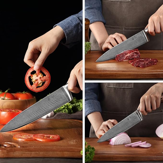 Wakoli EDIB 6-Piece Damascus Knife Set – Complete Japanese Style Kitchen Knives Collection | Genuine Damascus Steel Blades with VG10 Core | Ergonomic Pakkawood Handles | Professional Knife Gift Set