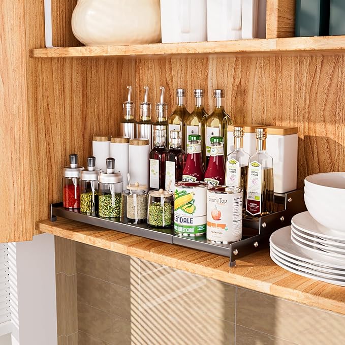 Premium Spice Rack Organizer for Countertops - tiered spice rack organizer for cabinet,spice jars, oil bottles and utensils 1 Pack Grey (modern rust-resistant design)