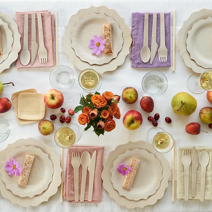 Bambu Pack of 100-11 Inch Disposable Bamboo Plates Fancy, Biodegradable Eco Friendly Products, Bamboo Disposable Plates for Party, Weddings, and Events, Great For Any Occasion - Bulk Case