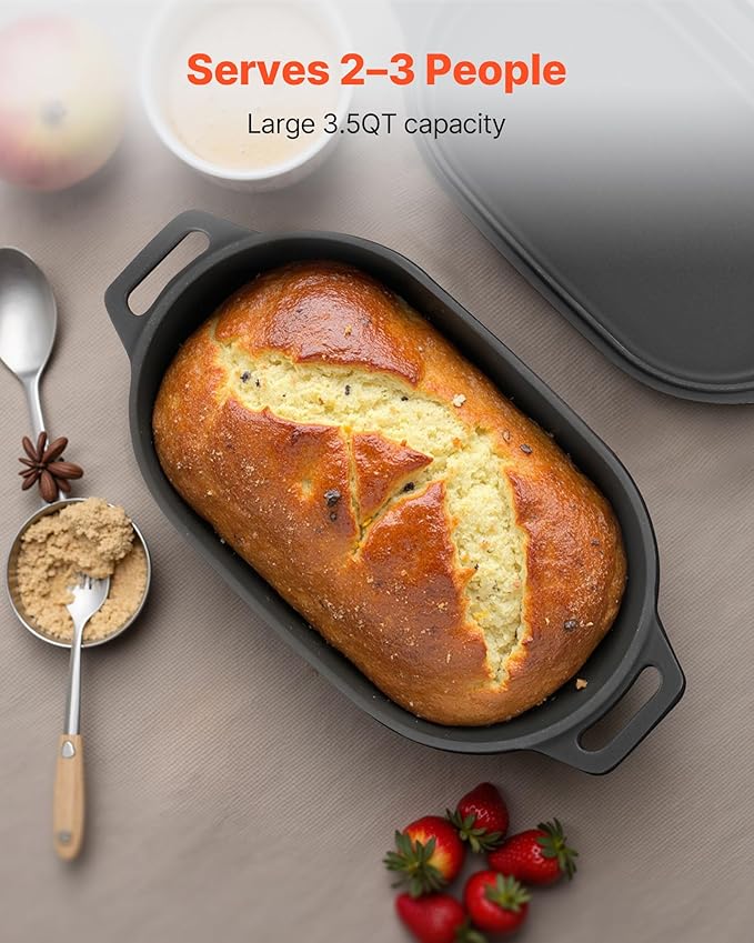 VEVOR Enameled Cast Iron Dutch Oven, 3.5 Quart Pot with Lid and Dual Handles, Heavy-Duty Durable Cookware Pan, Oven Induction Compatible up to 500℉, for Braising, Stews, Roasting, Bread Baking, Black