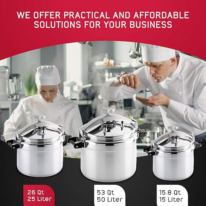Universal (Large) 26-Quart Aluminum Pressure Cooker for Professional Use β Commercial-Grade, 1 Safety Valve, Reinforced Handles, Easy-Open Lid, β Ideal for Large Kitchens, and Restaurants