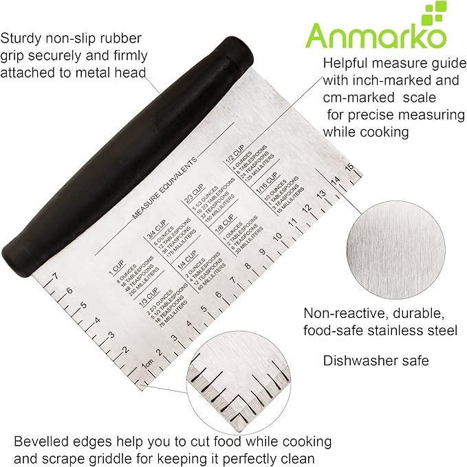 Stainless Steel Metal Griddle Scraper Chopper - Great as Dough Cutter for Bread and Pizza Dough - Multipurpose Kitchen Utensil for Flat Top Griddle - Commercial Quality