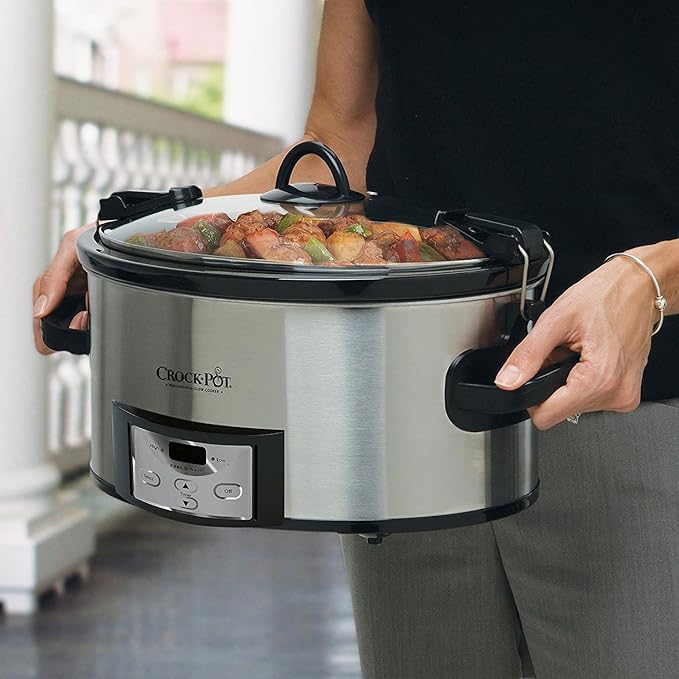 Crock-Pot 6 Quart Cook & Carry Programmable Slow Cooker with Digital Timer Stainless Steel (CPSCVC60LL-S) pack of 1