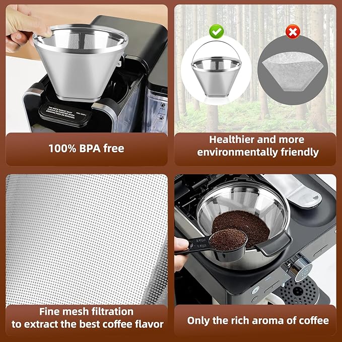 Reusable Cone Coffee Filters 4,304 Stainless Steel Permanent Coffee Filter,Permanent Filter for Ninja Coffee Maker, 2Pcs Permanent Cone Filter 4