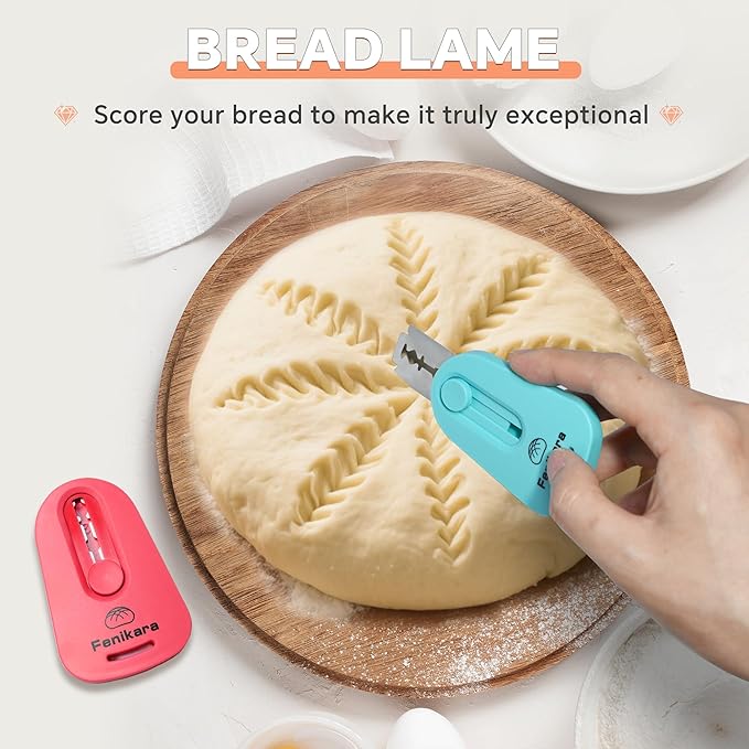 2PCS Magnetic Bread lame with Stainless Steel Dough Scraper and 2 PCS Food-safe Bowl Scraper, Sourdough and Bread Scoring Tool for Dough, Bread, Versatile Bench Scraper and Cutter for Pizza, Cake