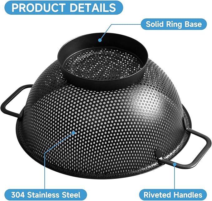 Black Colander for Kitchen, 3QT, Stainless Steel Pasta Strainer with Handle, Pasta Strainer for Fruits Vegetables Cooking Food, Dishwasher Safe
