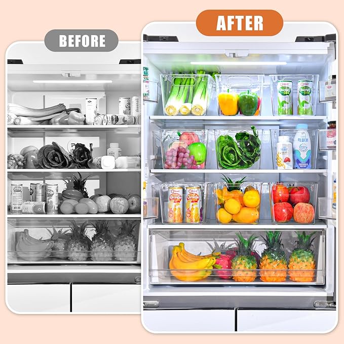 12 Pack Large Clear Plastic Storage Bins,Plastic Containers with Handle for Pantry Organizer and Storage,Perfect for Kitchen,Fridge,Cabinet, Closet,Bathroom Under Sink Storage